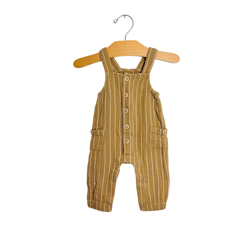 Cat & Jack Baby Striped Cotton Gauze Overalls Mustard Yellow 0-3M